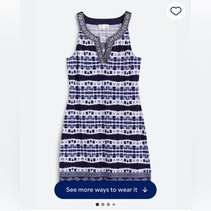 Sleeveless Navy & White tye dye dress with Embroidered V-Neck